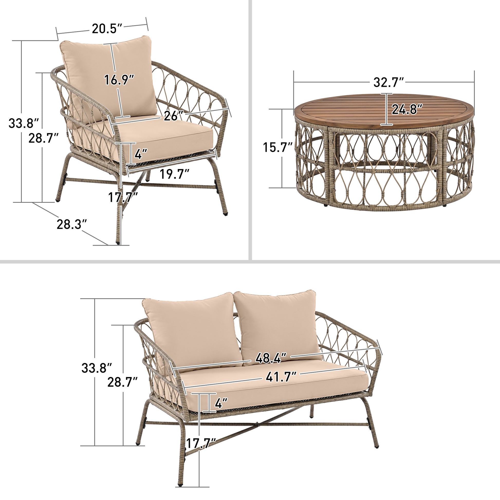 Bohemia Inspired 4 Person Outdoor Seating Group With Removable Cushions, Conversation Patio Set With Wood Tabletop, Beige Yes Beige Garden & Outdoor Complete Patio Sets Foam Wicker