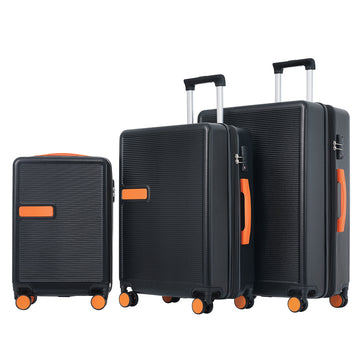 Contrast Color 3 Piece Luggage Set Hardside Spinner Suitcase With Tsa Lock 20" 24' 28" Available Black Abs