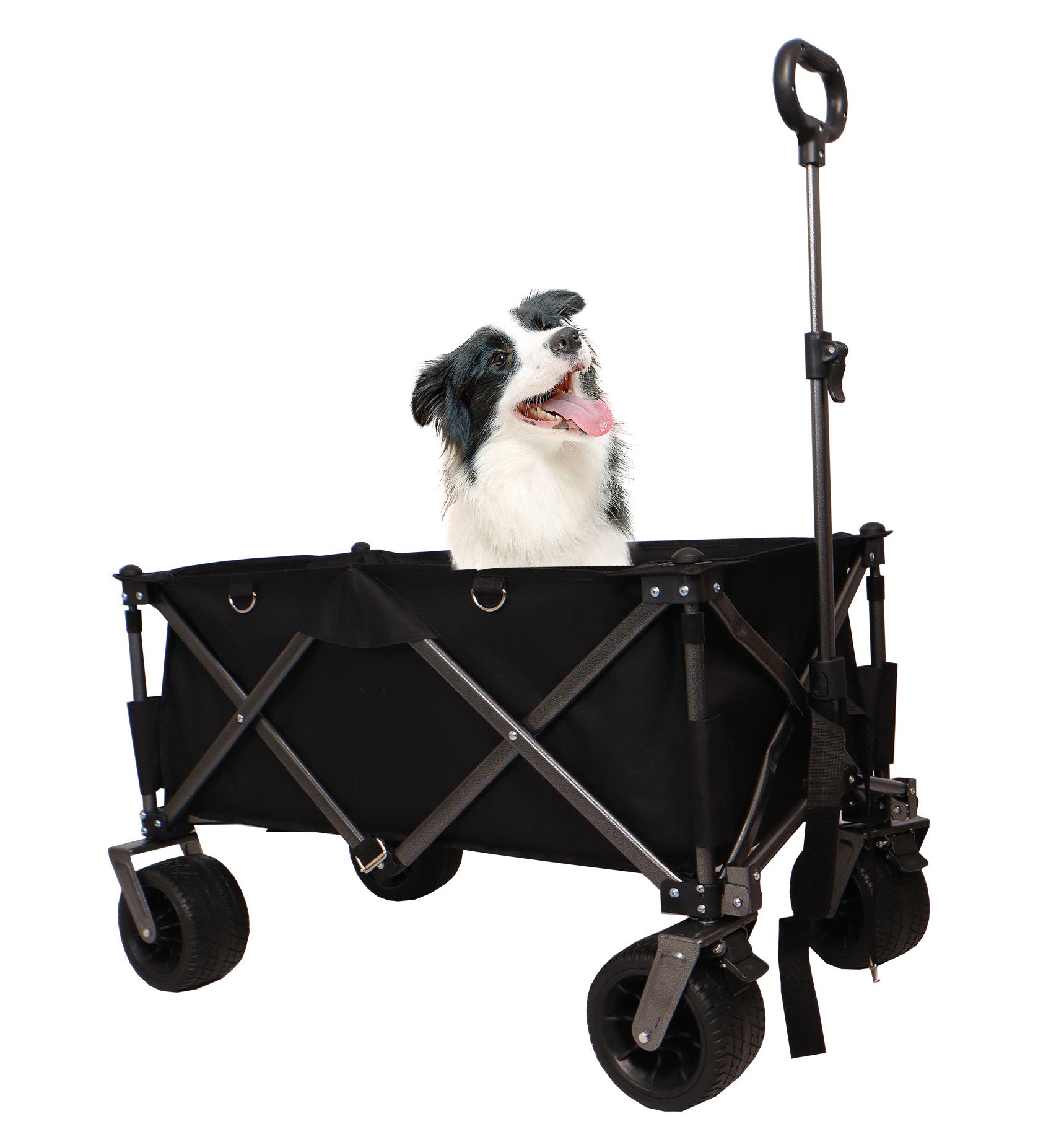 Folding Wagon, Heavy Duty Utility Beach Wagon Cart For Sand With Big Wheels, Adjustable Handle&Drink Holders For Shopping, Camping,Garden And Outdoor Black Garden & Outdoor American Design Fabric Steel