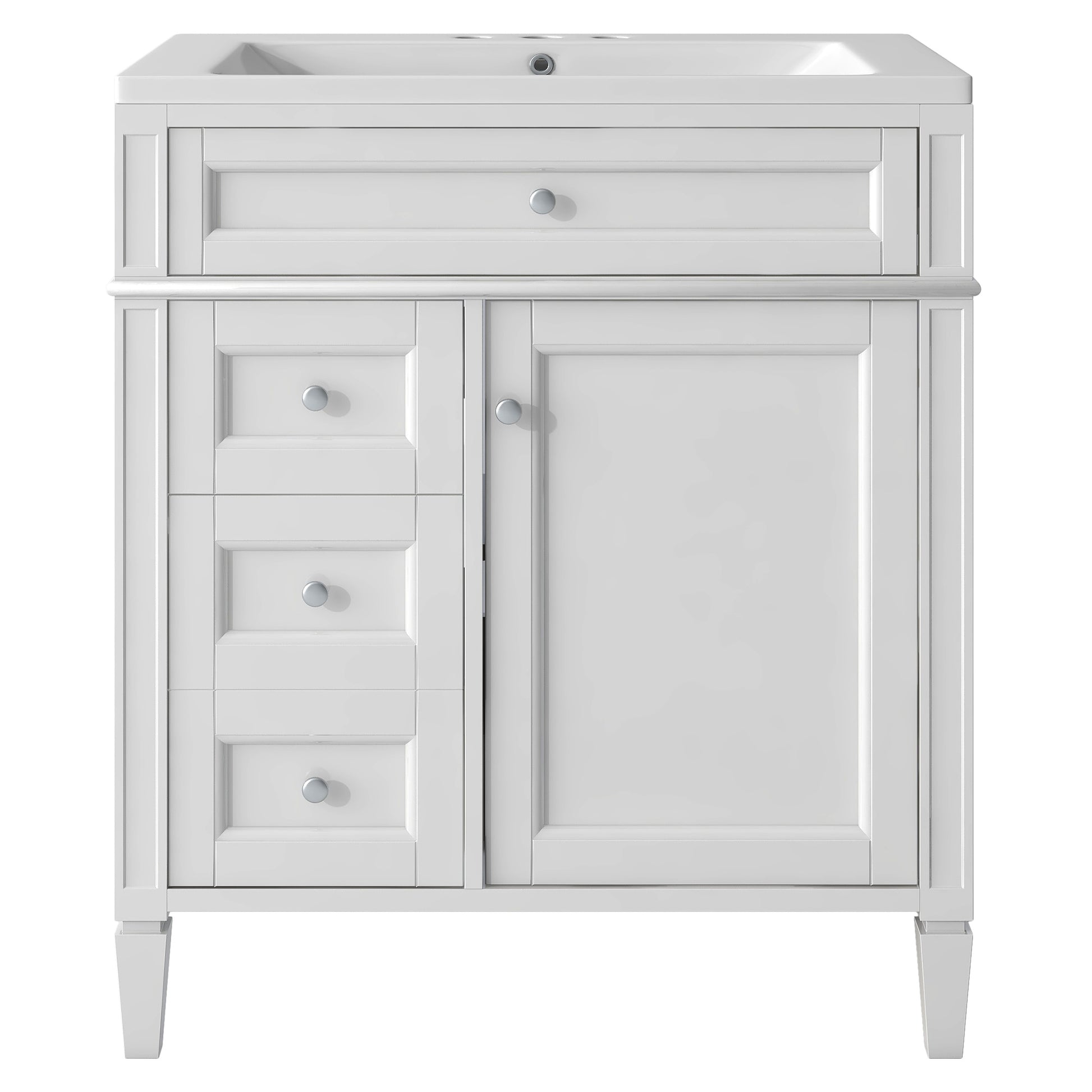 30'' Bathroom Vanity With Top Sink, Modern Bathroom Storage Cabinet With 2 Drawers And A Tip Out Drawer, Freestanding Vanity Set With Mirror Cabinet, Single Sink Bathroom Vanity 3 White 2 5 Bathroom Freestanding Solid Wood Mdf Resin Painted