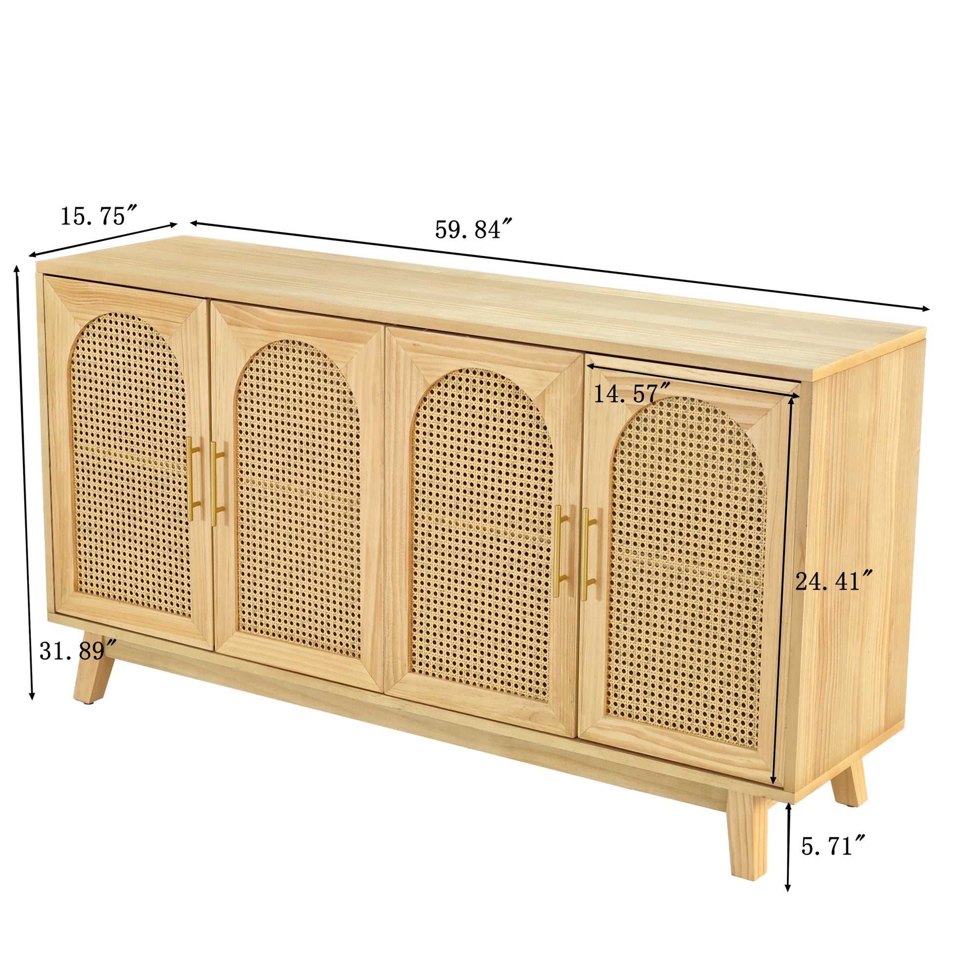 59.84"Modern 4 Door Cabinet With Rattan Decorative Doors,For Bedroom,Living Room,Office,Easy Assembly, Natural Natural Primary Living Space Mdf