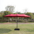 15X9Ft Large Double Sided Rectangular Outdoor Twin Patio Market Umbrella With Light And Base Red Red Metal
