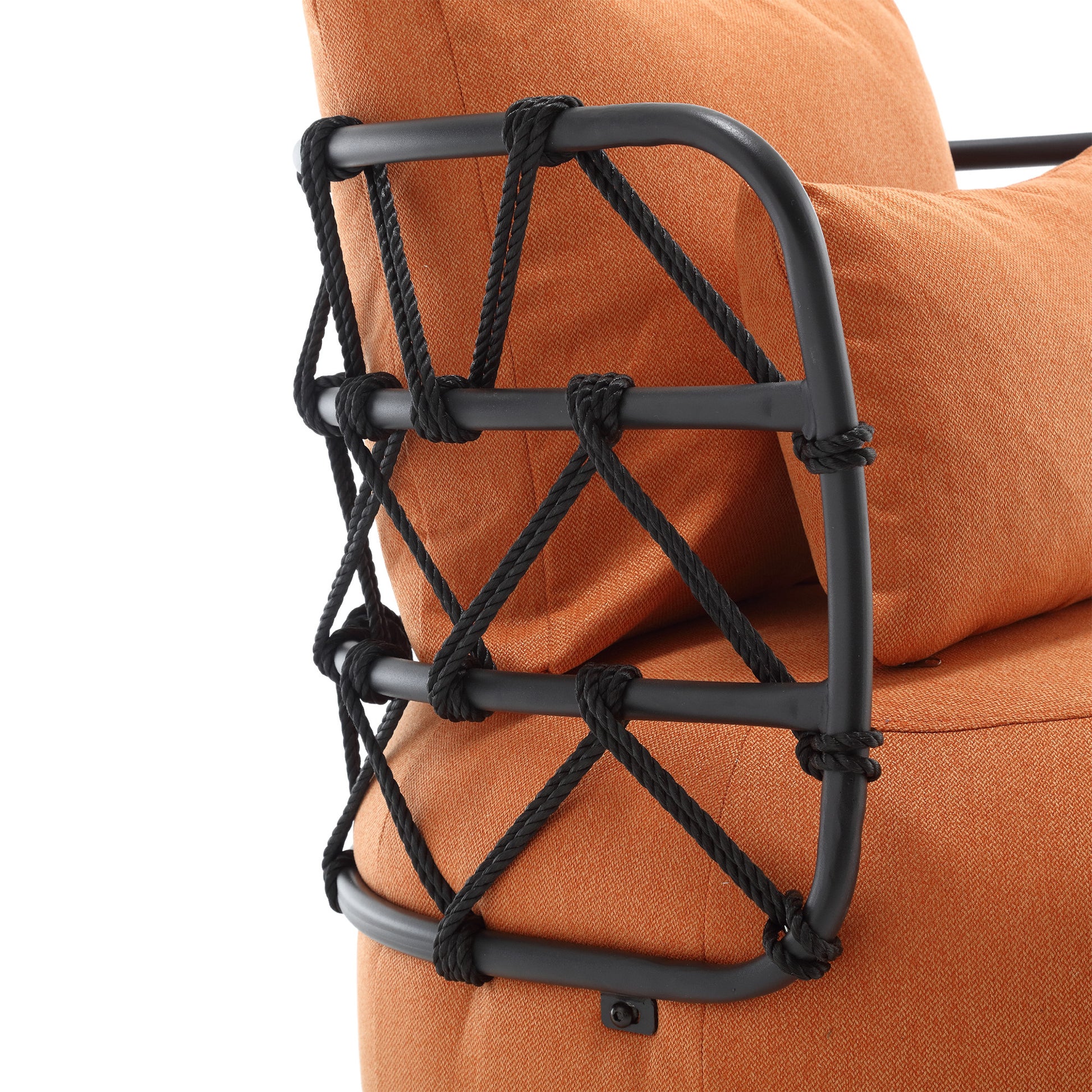Coolmore Upholstered Tufted Living Room Chair Textured Linen Fabric Accent Chair With Metal Stand Orange Linen