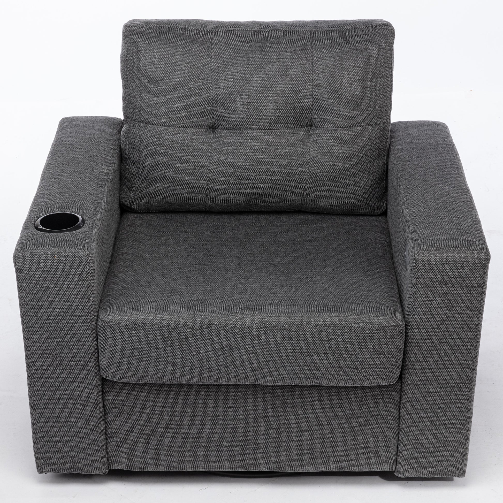 Modern Swivel Accent Sofa Chair, Ergonomic Casual 90 Degree Swivel Single Sofa Seat With Drink Holder Living Room Chair ,Soft Egyptian Velvet Sofa Chair Grey Brown Wood Primary Living Space Delicate Duty Pine 1 Seat Grey Linen Soft Cushion Back Art