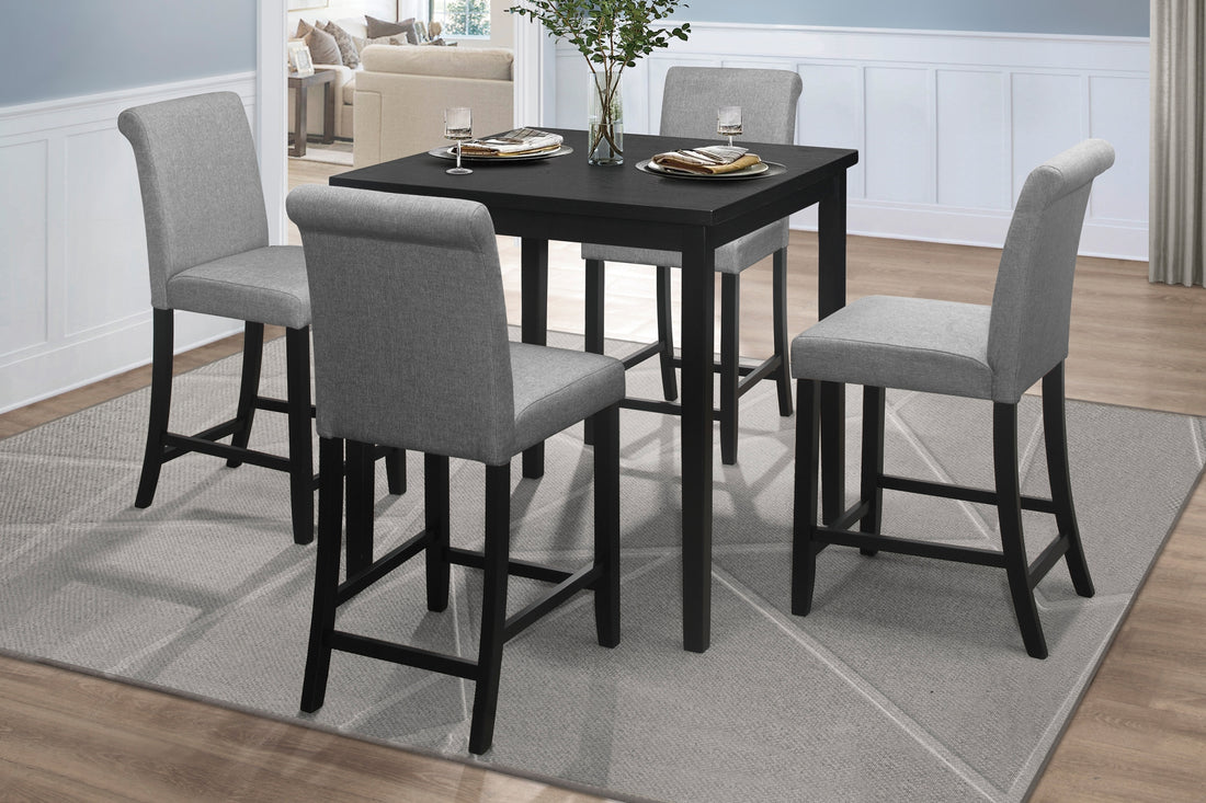 Counter Height 5Pc Dining Set Table And Chairs Black Gray Upholstered Transitional Wooden Furniture Breakfast Kitchen Set Wood Wood Black Seats 4 Wood Dining Room Casual,Transitional 4 Leg Square Dining Table With Chair Wood