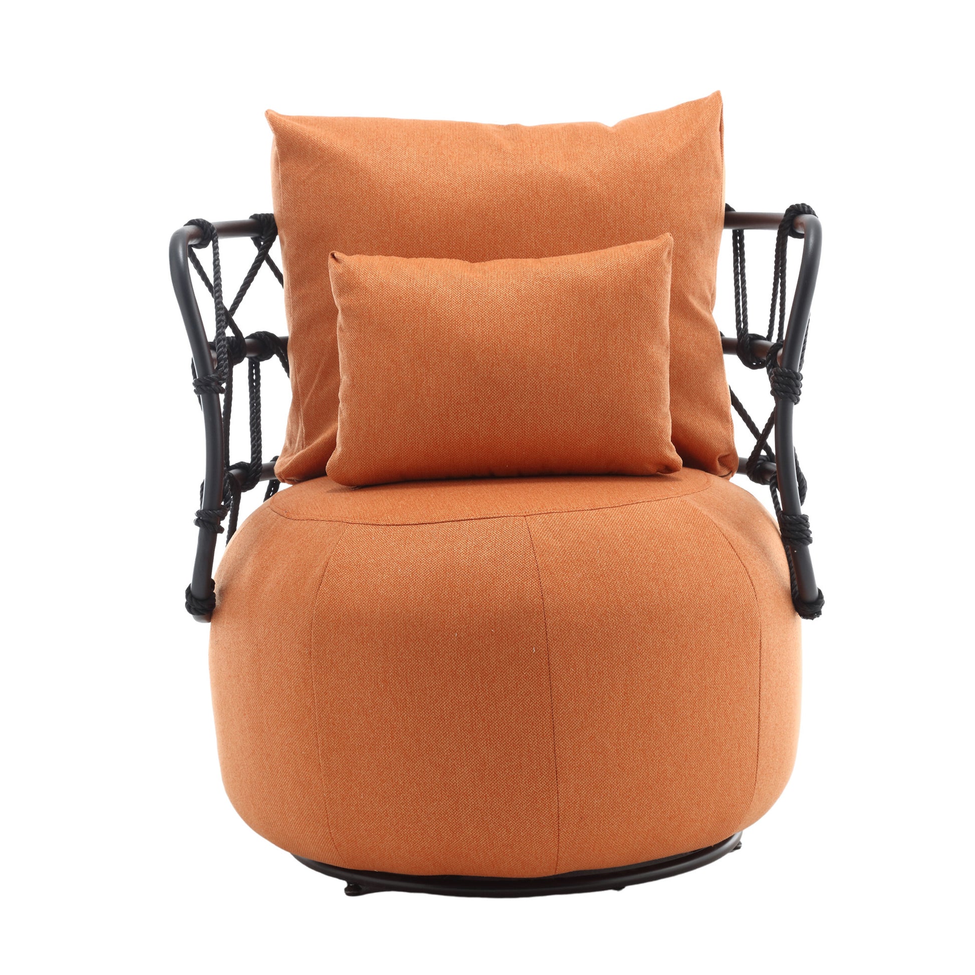 Coolmore Upholstered Tufted Living Room Chair Textured Linen Fabric Accent Chair With Metal Stand Orange Linen