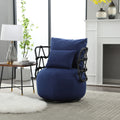 Coolmore Upholstered Tufted Living Room Chair Textured Linen Fabric Accent Chair With Metal Stand Navy Linen