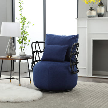 Coolmore Upholstered Tufted Living Room Chair Textured Linen Fabric Accent Chair With Metal Stand Navy Linen