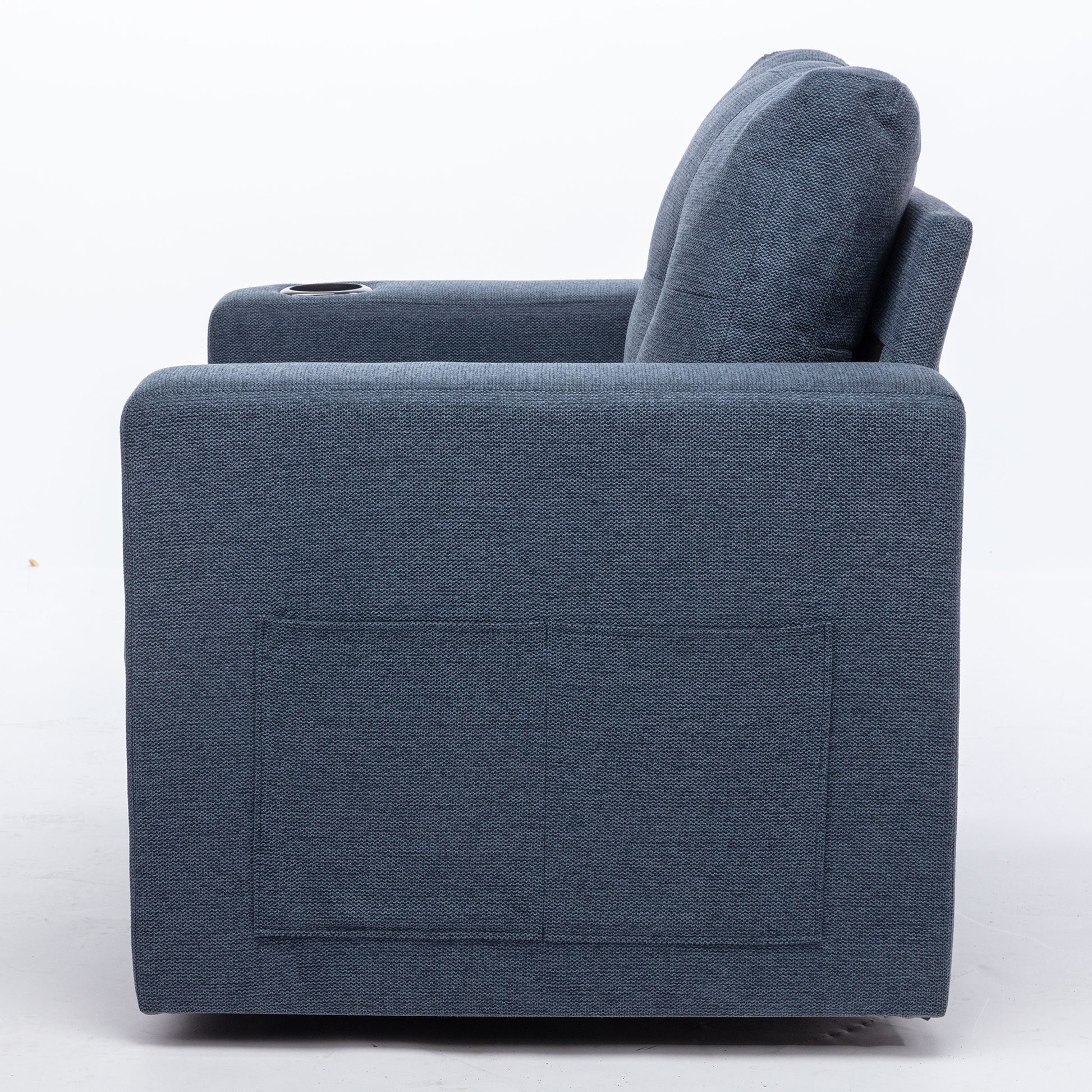 Modern Swivel Accent Sofa Chairergonomic Casual 90 Degree Swivel Single Sofa Seat With Drink Holder Living Room Chair ,Soft Egyptian Velvet Sofa Chair Blue Brown Wood Primary Living Space Delicate Duty Pine 1 Seat Blue Linen Soft Cushion Back Art