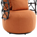 Coolmore Upholstered Tufted Living Room Chair Textured Linen Fabric Accent Chair With Metal Stand Orange Linen