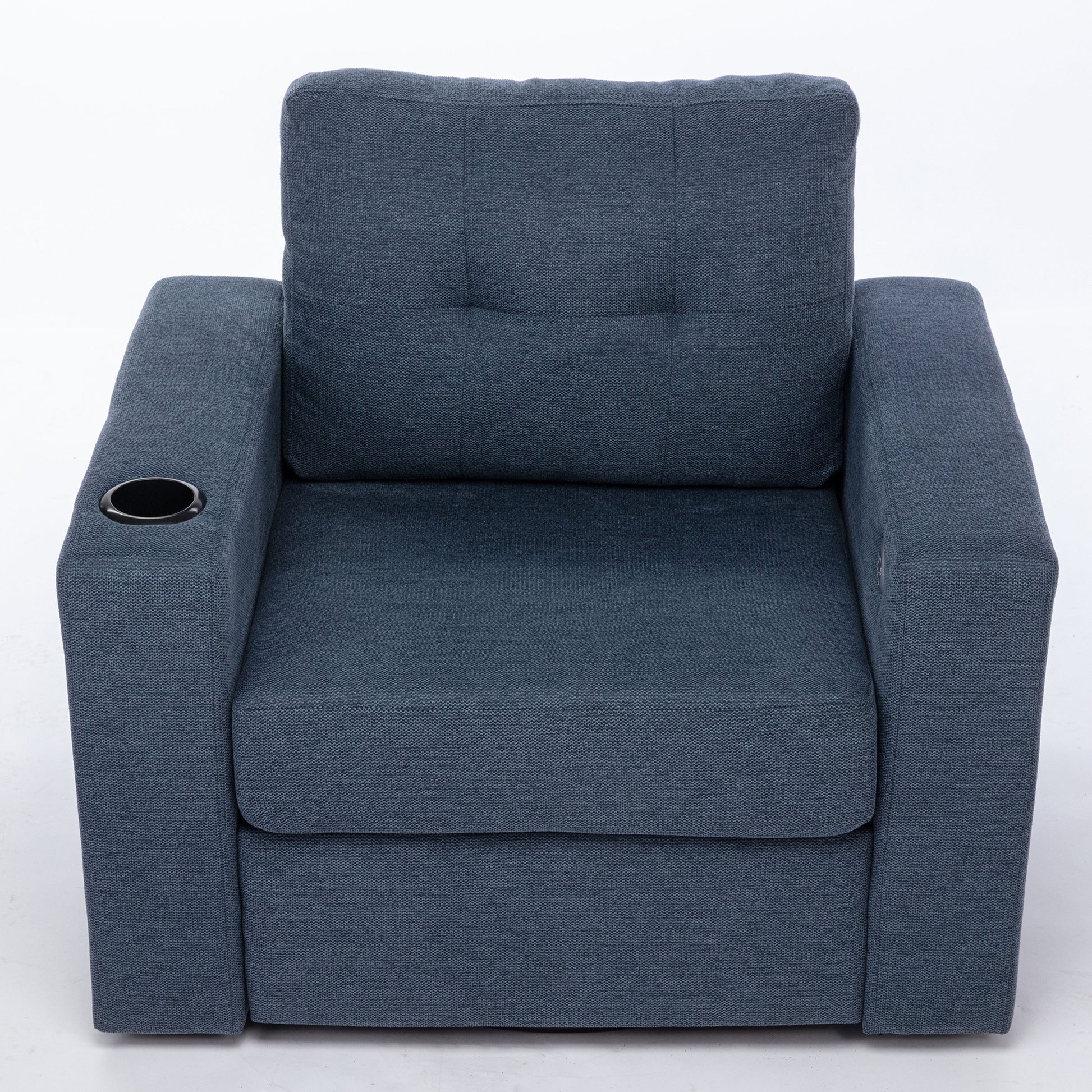 Modern Swivel Accent Sofa Chairergonomic Casual 90 Degree Swivel Single Sofa Seat With Drink Holder Living Room Chair ,Soft Egyptian Velvet Sofa Chair Blue Brown Wood Primary Living Space Delicate Duty Pine 1 Seat Blue Linen Soft Cushion Back Art