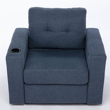 Modern Swivel Accent Sofa Chairergonomic Casual 90 Degree Swivel Single Sofa Seat With Drink Holder Living Room Chair ,Soft Egyptian Velvet Sofa Chair Blue Brown Wood Primary Living Space Delicate Duty Pine 1 Seat Blue Linen Soft Cushion Back Art