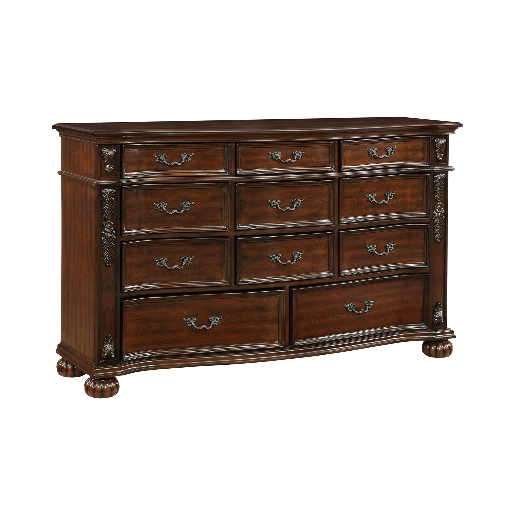 Classic Traditional 1Pc Dresser Of 11 Drawers Cherry Finish Formal Bedroom Furniture Carving Wood Design Cherry Bedroom Ornate Traditional,Traditional Wood