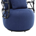 Coolmore Upholstered Tufted Living Room Chair Textured Linen Fabric Accent Chair With Metal Stand Navy Linen