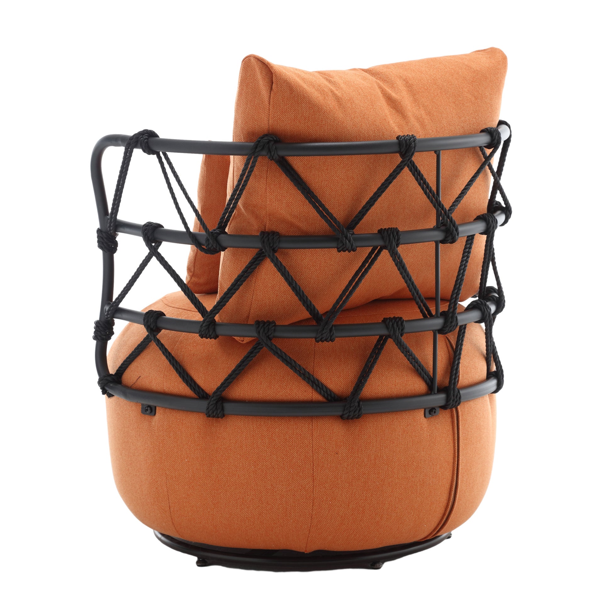 Coolmore Upholstered Tufted Living Room Chair Textured Linen Fabric Accent Chair With Metal Stand Orange Linen