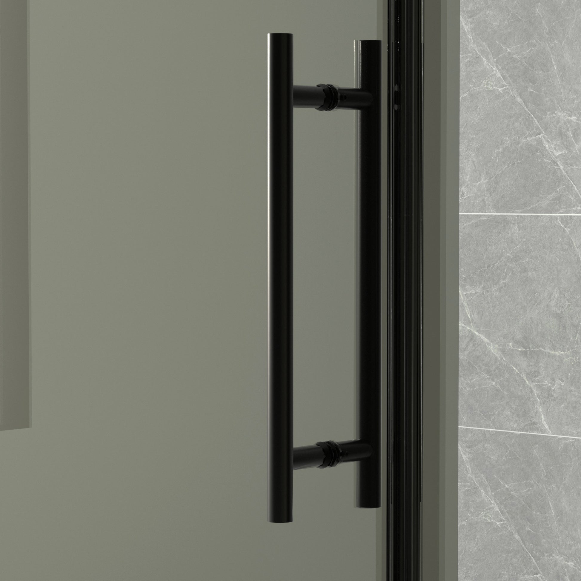 58 58 2 1In. W X 71 In. H Semi Frameless Double Hinges Shower Door In Matte Black,Tempered Glass,Reversible Installation Black Glass