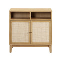 Buffet Cabinet With Storage,Storage Cabinet With Natural Rattan Decorated Doors,Rattan Cabinet With Adjustable Shelf,Sideboard For Living Room,Kitchen,Hallway,2 Doors, Storage, Natural Natural Rubber Wood