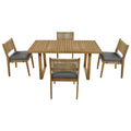 Multi Person Outdoor Acacia Wood Dining Table And Chair Set, Thick Cushions, Suitable For Balcony, Vourtyard, And Garden. Gray Acacia Wood