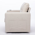 Modern Swivel Accent Sofa Chair, Ergonomic Casual 90 Degree Swivel Single Sofa Seat With Drink Holder Living Room Chair ,Soft Egyptian Velvet Sofa Chair White Brown Wood Primary Living Space Delicate Duty Pine 1 Seat White Linen Soft Cushion Back Art