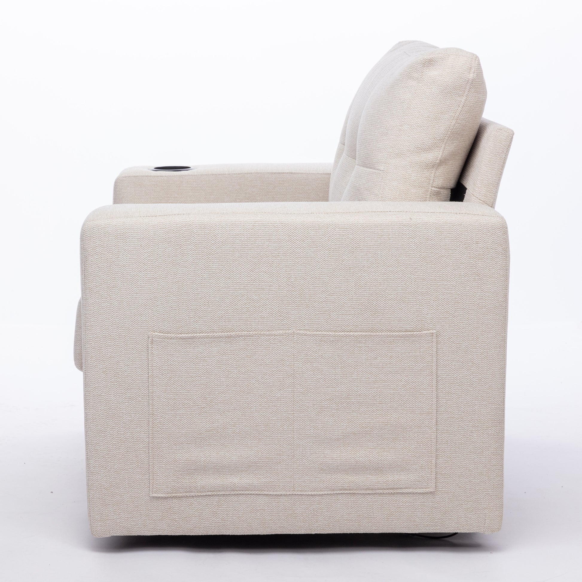 Modern Swivel Accent Sofa Chair, Ergonomic Casual 90 Degree Swivel Single Sofa Seat With Drink Holder Living Room Chair ,Soft Egyptian Velvet Sofa Chair White Brown Wood Primary Living Space Delicate Duty Pine 1 Seat White Linen Soft Cushion Back Art