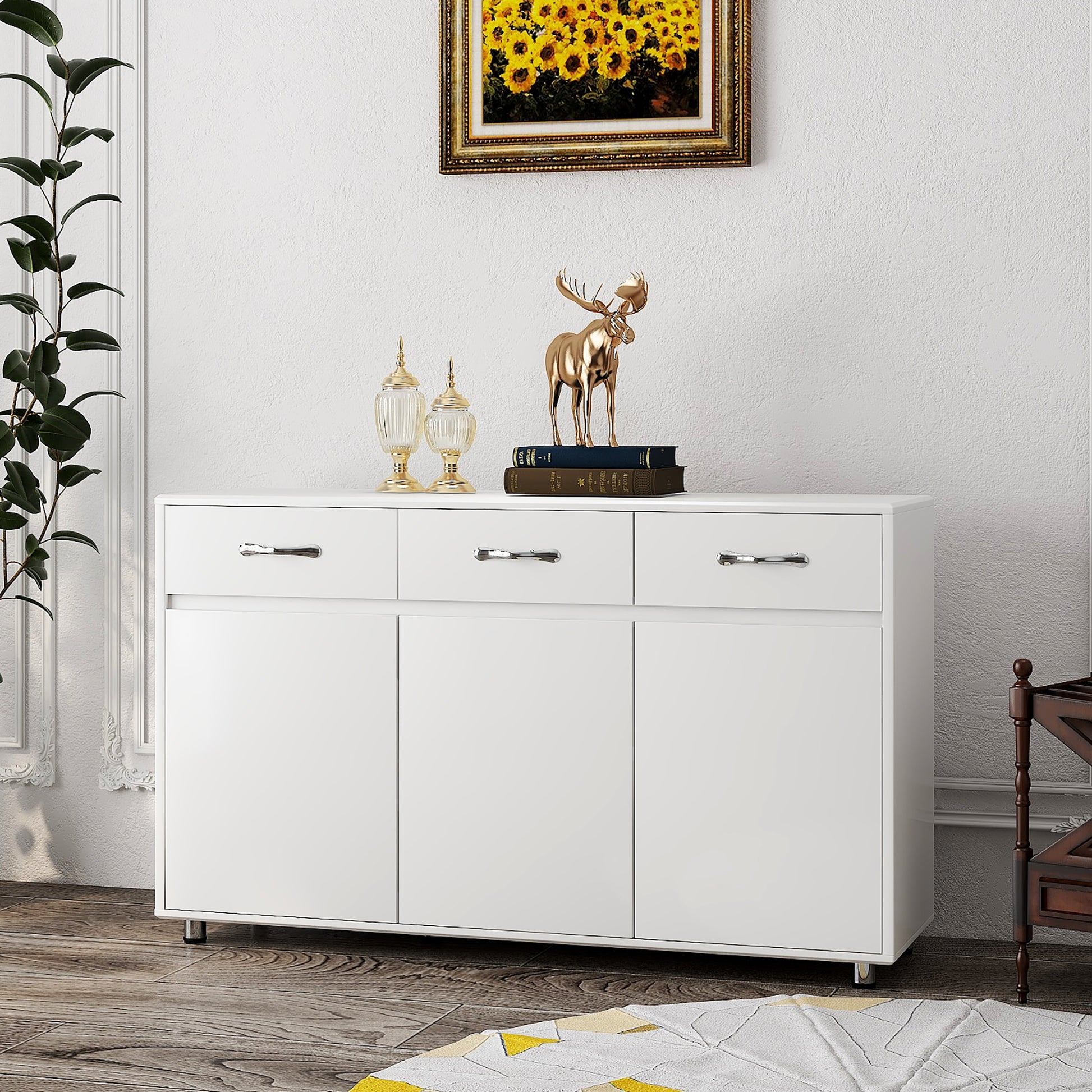 Three Doors Side Table White White Mdf