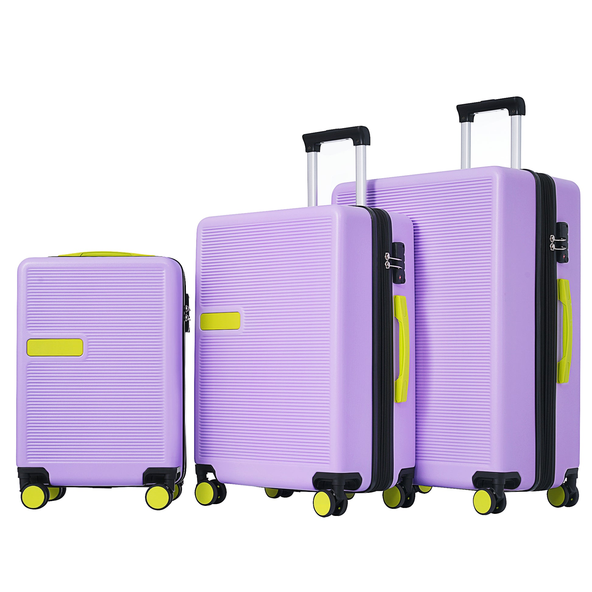 Contrast Color 3 Piece Luggage Set Hardside Spinner Suitcase With Tsa Lock 20" 24' 28" Available Purple Abs