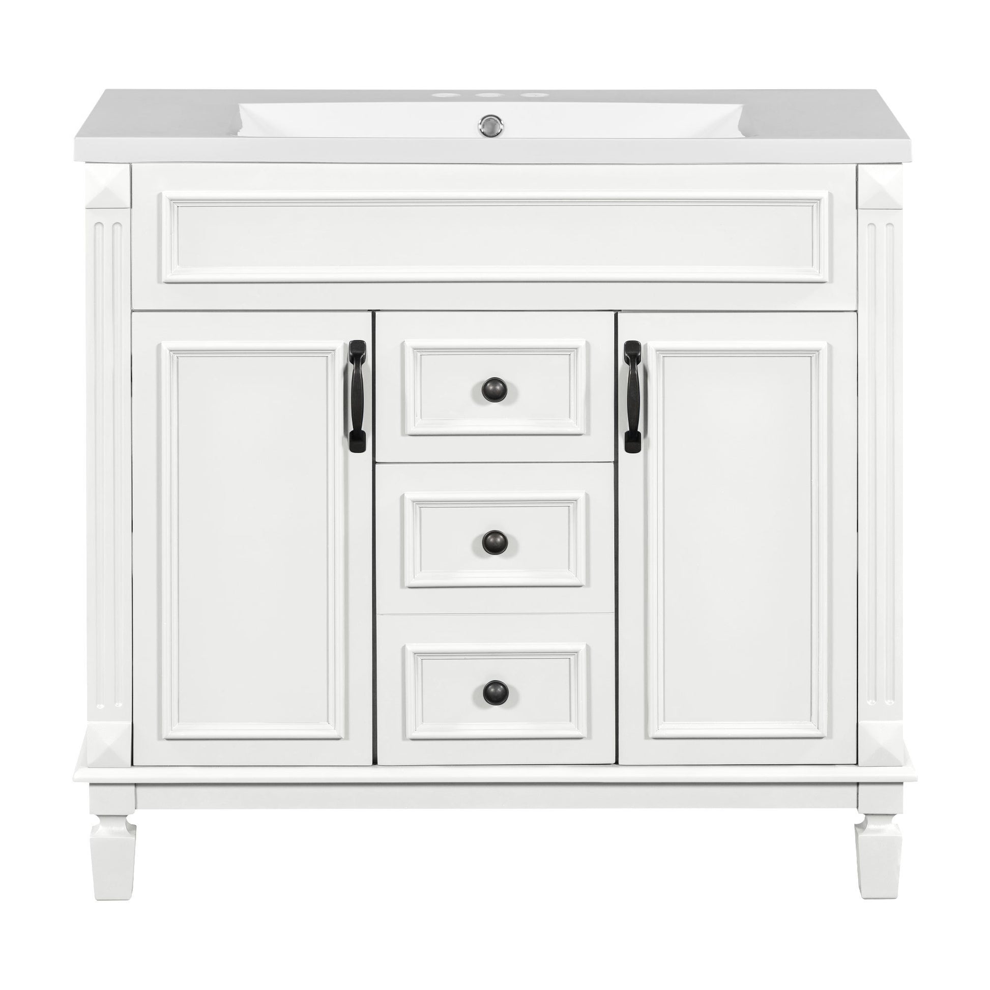 36'' Bathroom Vanity With Top Sink, White Mirror Cabinet, Modern Bathroom Storage Cabinet With 2 Soft Closing Doors And 2 Drawers, Single Sink Bathroom Vanity White Bathroom Mdf