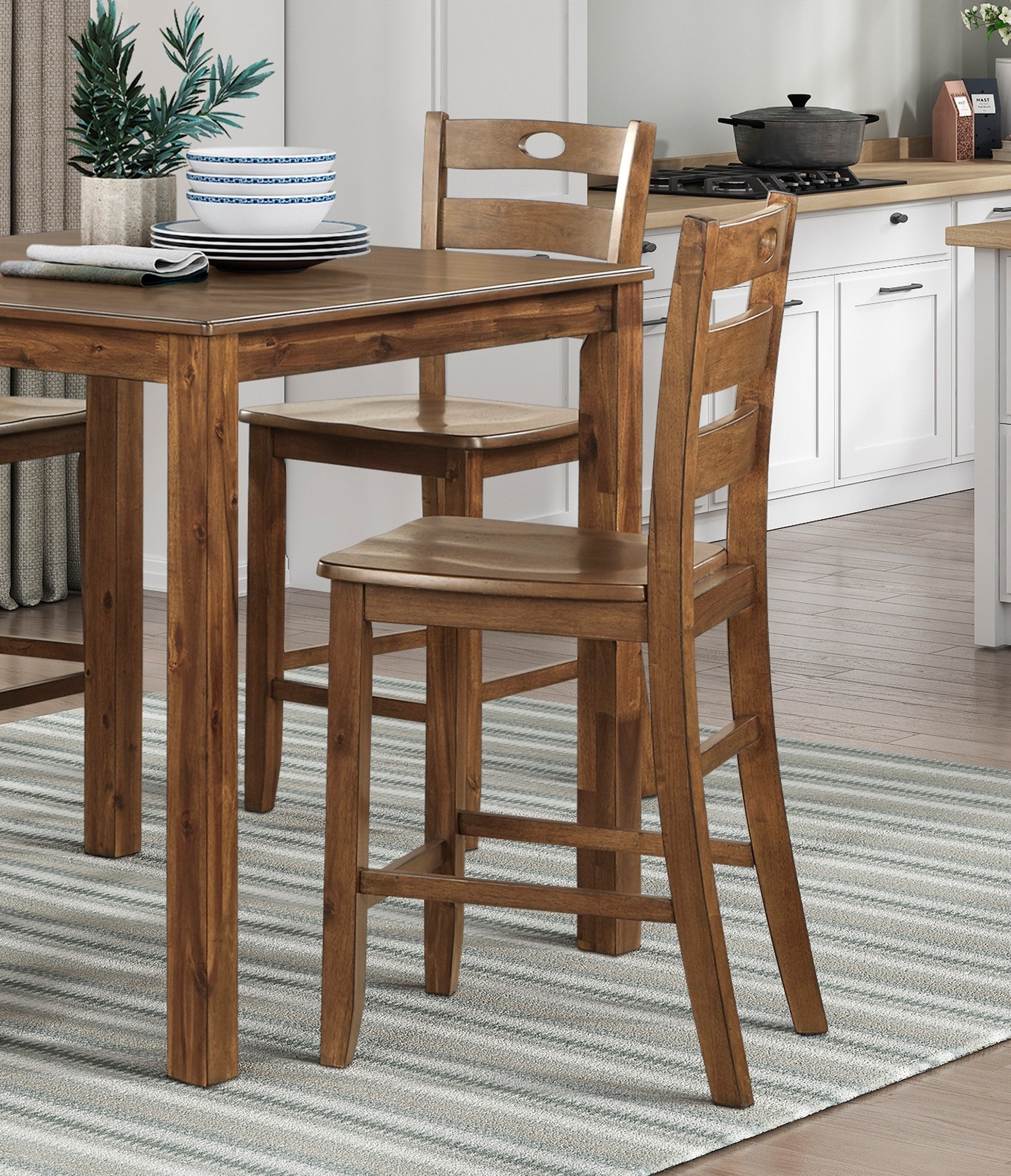 Counter Height 5Pc Dining Set Walnut Finish Table And 4 Counter Height Chairs Wooden Kitchen Dining Furniture Transitional Style Wood Walnut Seats 4 Wood Dining Room 36 Inches Casual,Transitional Square Dining Table With Chair Wood