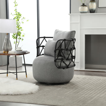 Coolmore Upholstered Tufted Living Room Chair Textured Linen Fabric Accent Chair With Metal Stand Gray Linen