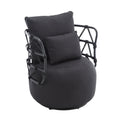 Coolmore Upholstered Tufted Living Room Chair Textured Linen Fabric Accent Chair With Metal Stand Black Linen