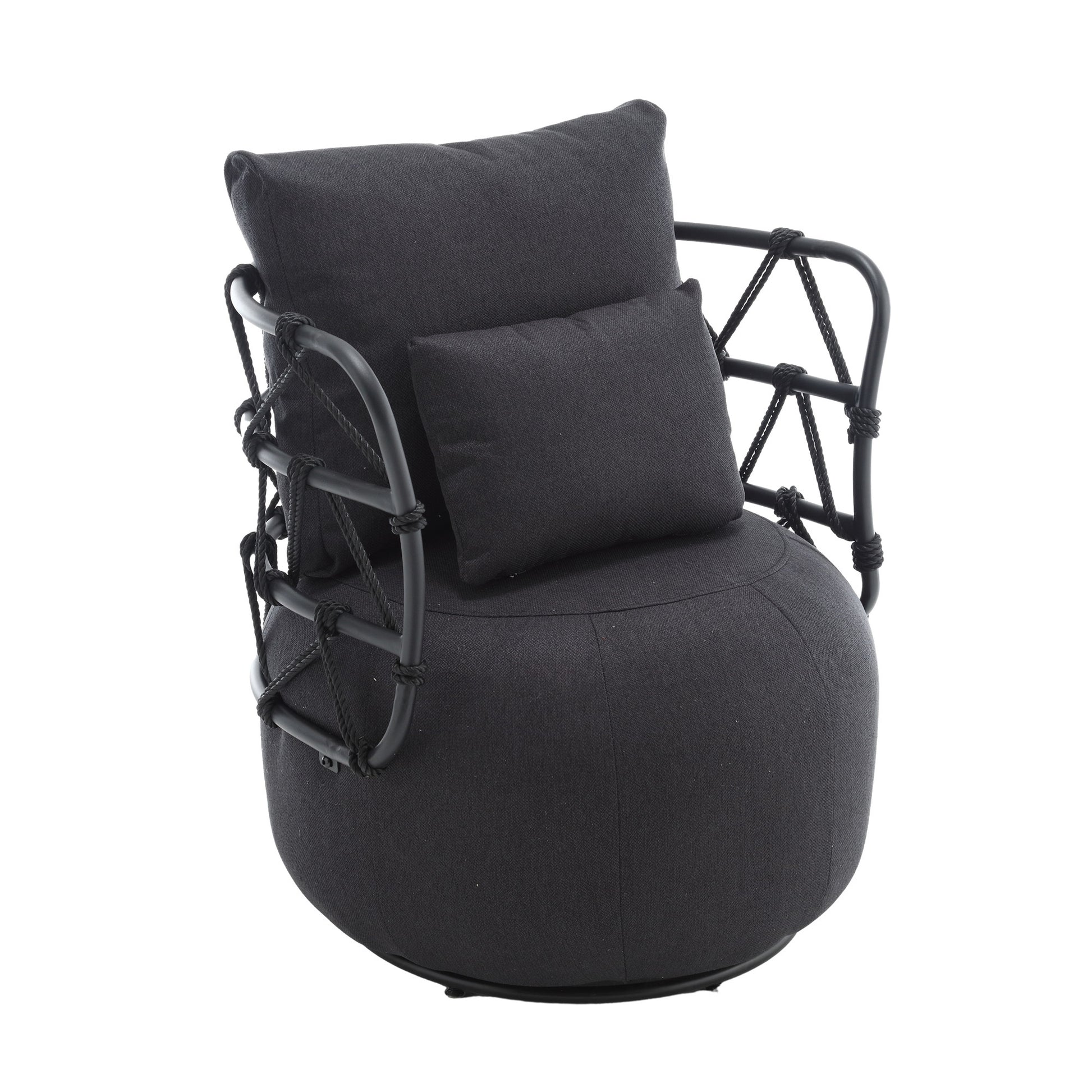 Coolmore Upholstered Tufted Living Room Chair Textured Linen Fabric Accent Chair With Metal Stand Black Linen