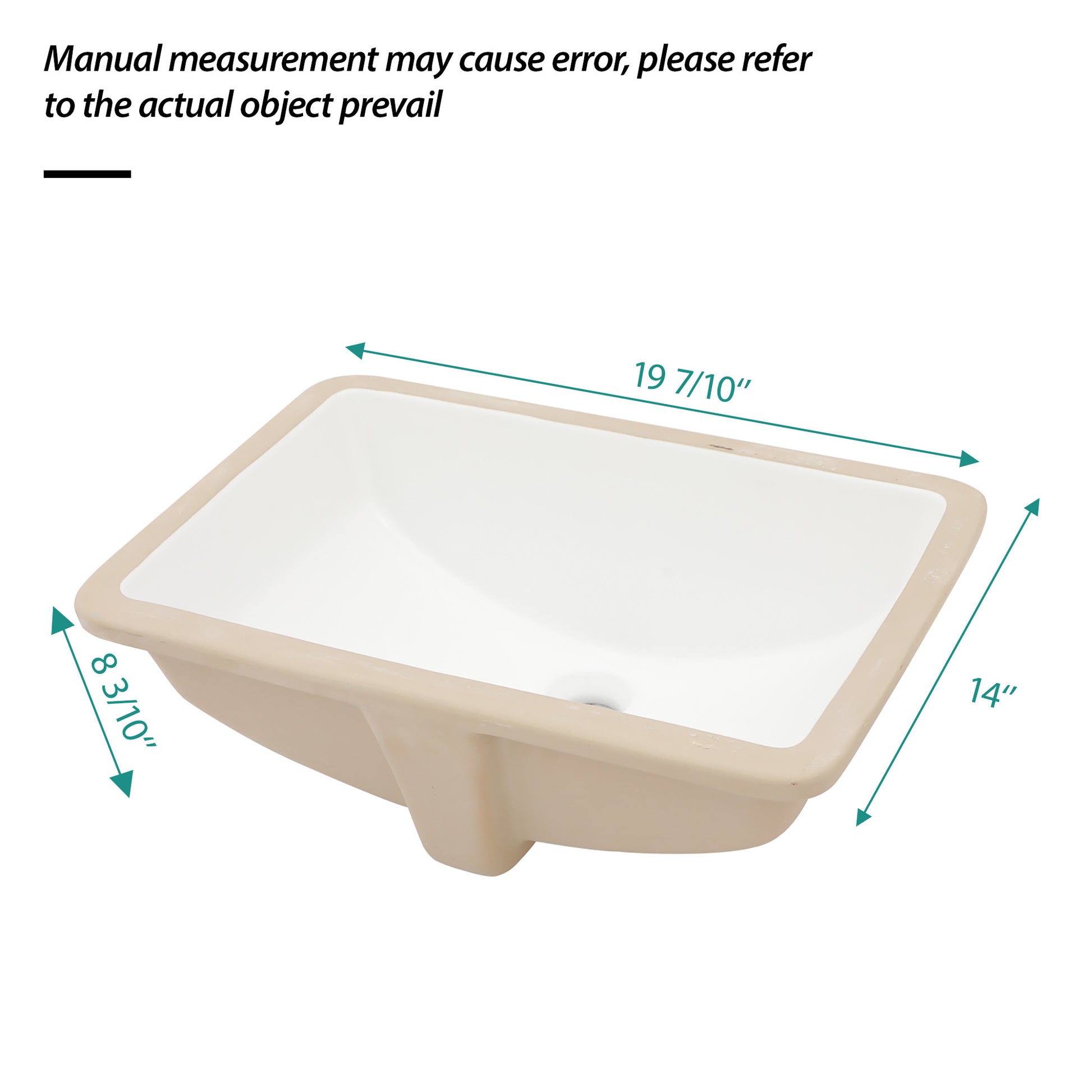 19.7"X14" White Ceramic Rectangular Undermount Bathroom Sink With Overflow White Ceramic