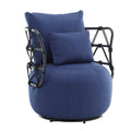 Coolmore Upholstered Tufted Living Room Chair Textured Linen Fabric Accent Chair With Metal Stand Navy Linen