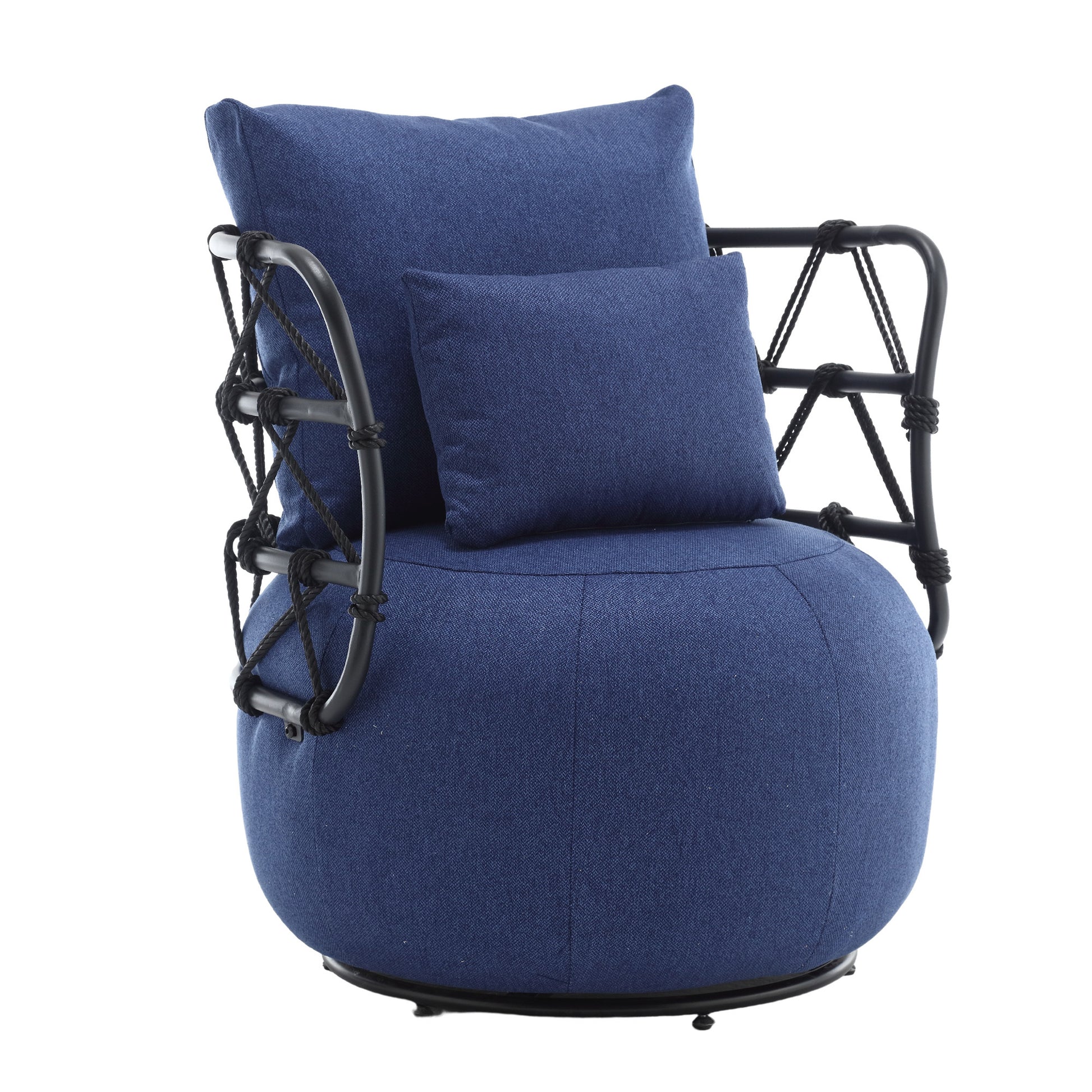Coolmore Upholstered Tufted Living Room Chair Textured Linen Fabric Accent Chair With Metal Stand Navy Linen