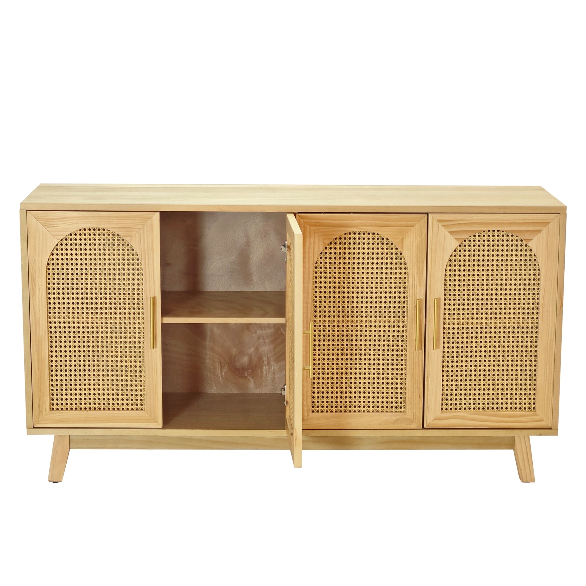 59.84"Modern 4 Door Cabinet With Rattan Decorative Doors,For Bedroom,Living Room,Office,Easy Assembly, Natural Natural Primary Living Space Mdf