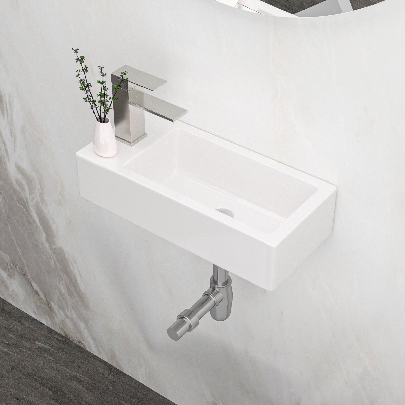 14.57X7.28 Inch White Ceramic Rectangle Wall Mount Bathroom Sink With Single Faucet Hole White Ceramic