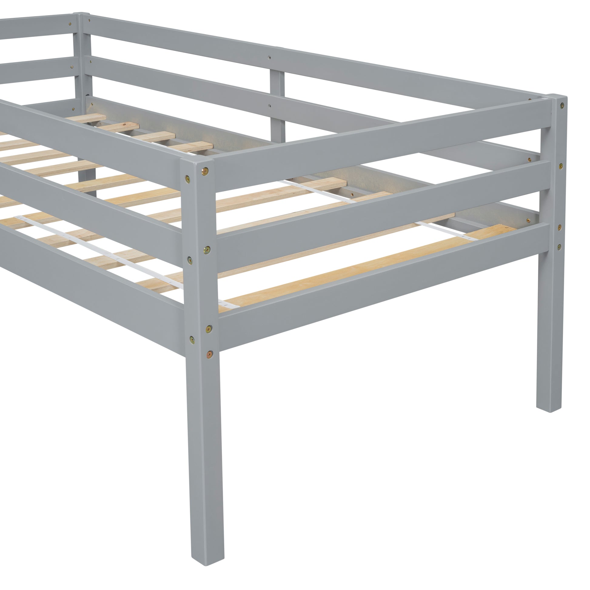 Twin Low Loft Bed With Slide, Ladder, Safety Guardrails, No Box Spring Needed,Grey Twin Grey American Design Pine