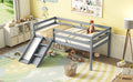 Twin Low Loft Bed With Slide, Ladder, Safety Guardrails, No Box Spring Needed,Grey Twin Grey American Design Pine