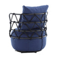 Coolmore Upholstered Tufted Living Room Chair Textured Linen Fabric Accent Chair With Metal Stand Navy Linen