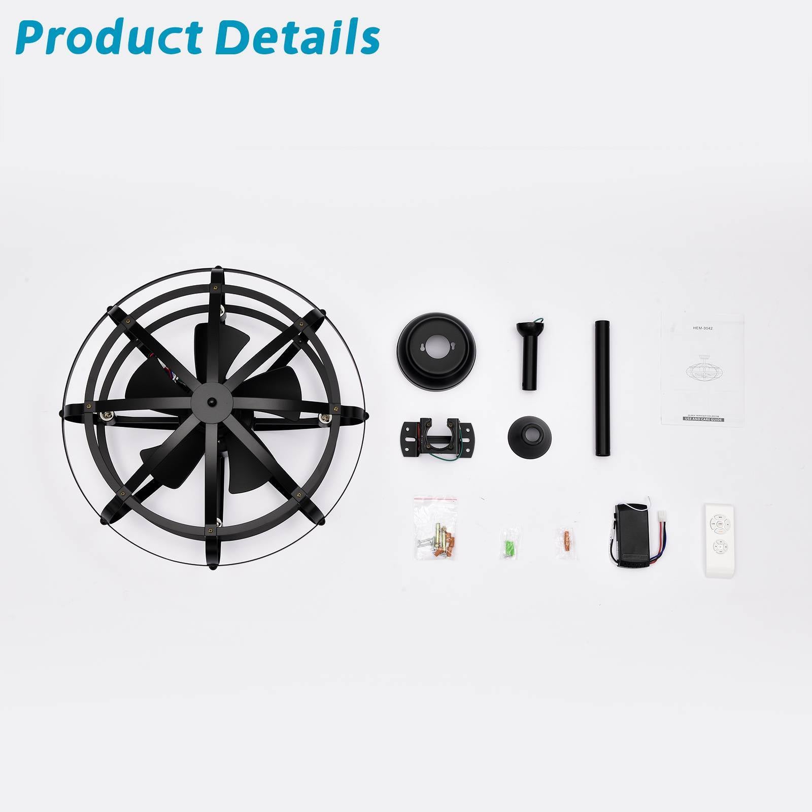 Hot Sell Industrial Ceiling Fan Light Kit For Living Room Bedroom Kitchen And Bladeless Caged Ceiling Fan With Lights Matte Black Abs Metal