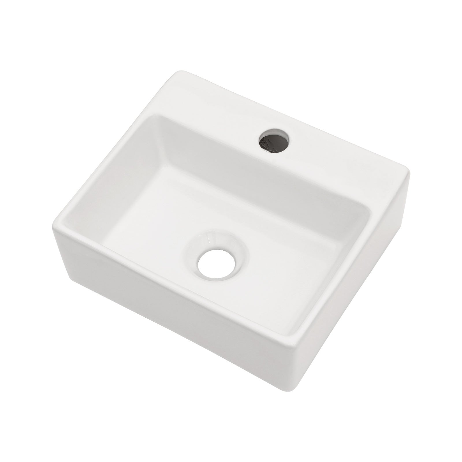 13.6X11.6 Inch White Ceramic Rectangle Wall Mount Bathroom Sink With Single Faucet Hole White Ceramic