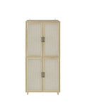 4 Door Cabinet, With 4 Adjustable Inner Shelves, Storage Cabinet Natural Mdf