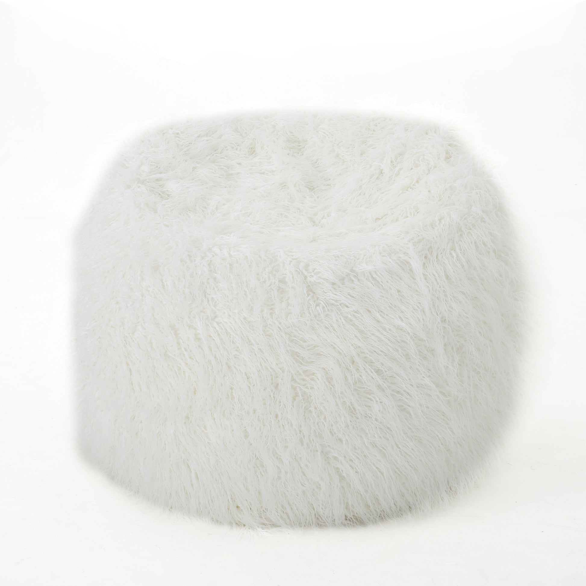 Mahin 5 Foot Rounded Faux Fur Bean Bag, White White Faux Fur