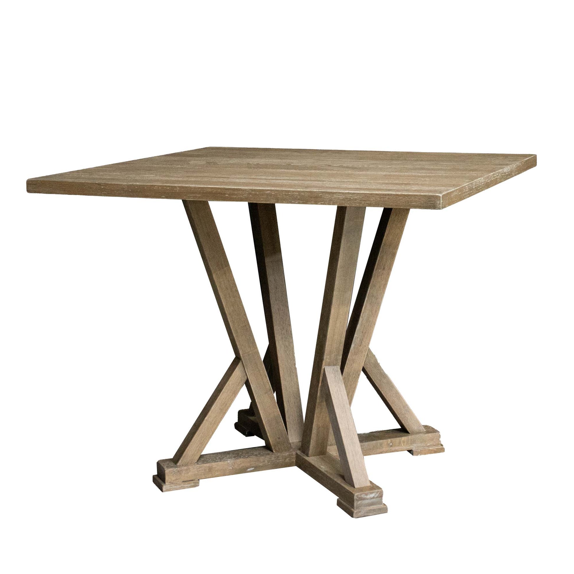 Modern Farmhouse Square Counter Table 45Inch Solid Wood Rubberwood Antique Finishing Rustic Look Distressed Look Wire Brushed For 4 Seaters 36Inch Height Grayish Brown Light Brown Distressed Finish Dining Room Antique,Farmhouse,French