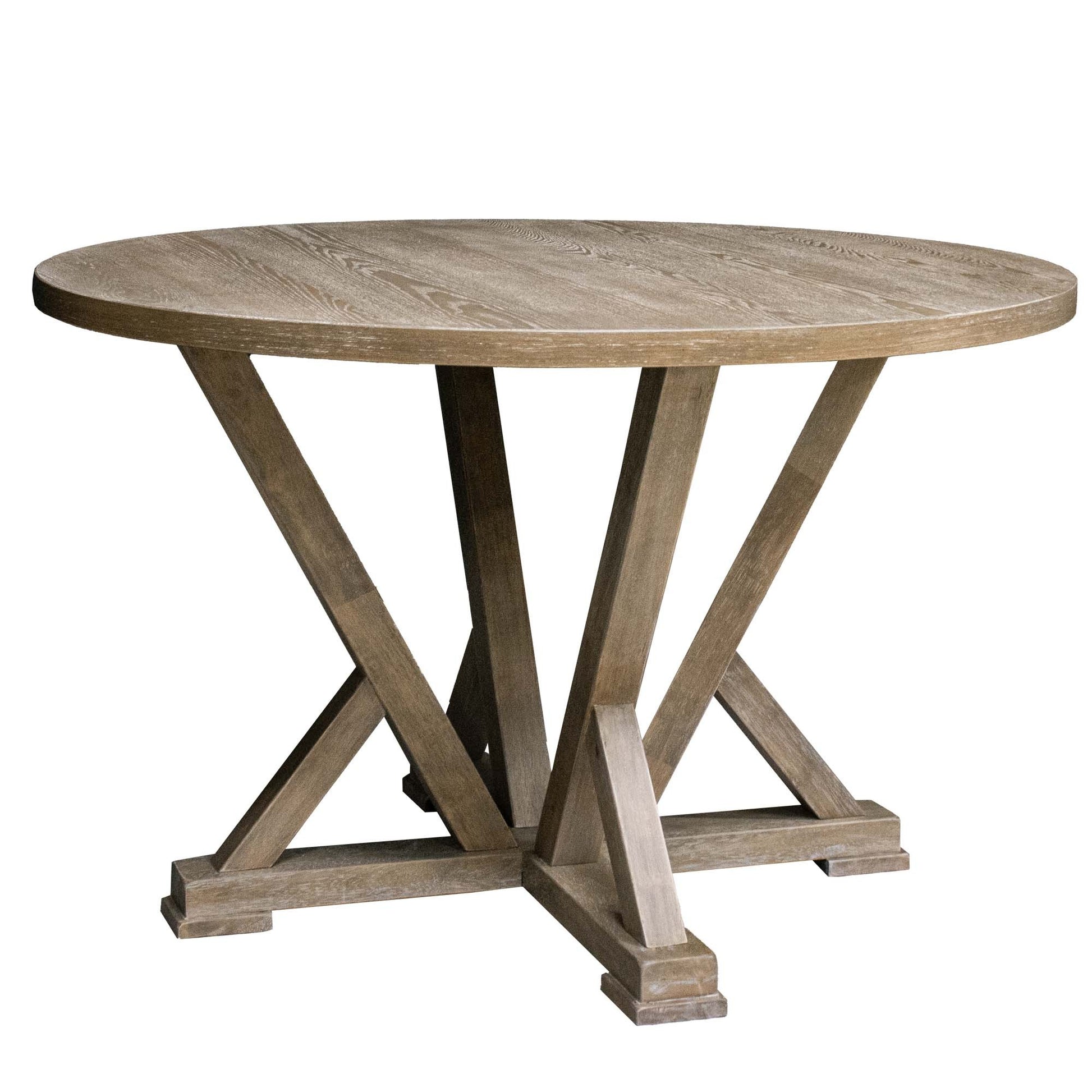 Modern Farmhouse Round Dining Table 45.7Inch Solid Wood Rubberwood Antique Finishing Rustic Look Distressed Look Wire Brushed For 4 Seaters Grayish Brown Light Brown Distressed Finish Dining Room Antique,Farmhouse,French Country,Rustic,Vintage Rubberwood