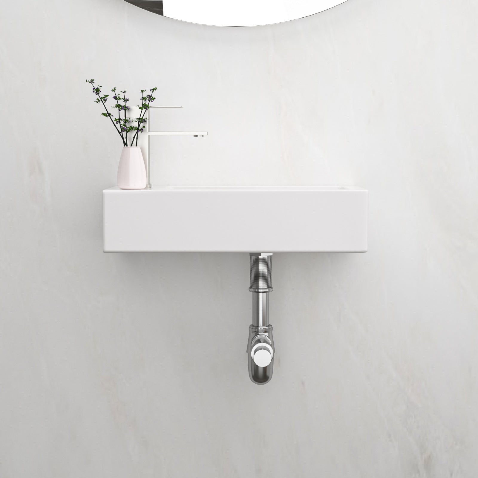 14.57X7.28 Inch White Ceramic Rectangle Wall Mount Bathroom Sink With Single Faucet Hole White Ceramic