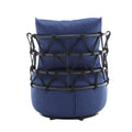 Coolmore Upholstered Tufted Living Room Chair Textured Linen Fabric Accent Chair With Metal Stand Navy Linen