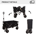 Folding Wagon, Heavy Duty Utility Beach Wagon Cart For Sand With Big Wheels, Adjustable Handle&Drink Holders For Shopping, Camping,Garden And Outdoor Black Garden & Outdoor American Design Fabric Steel