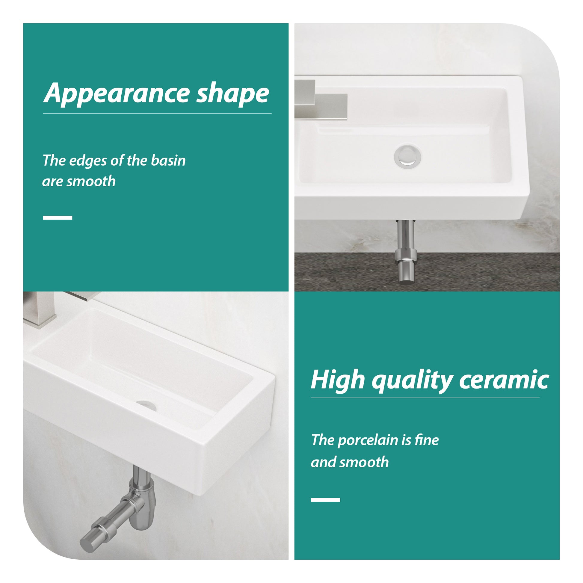 14.57X7.28 Inch White Ceramic Rectangle Wall Mount Bathroom Sink With Single Faucet Hole White Ceramic