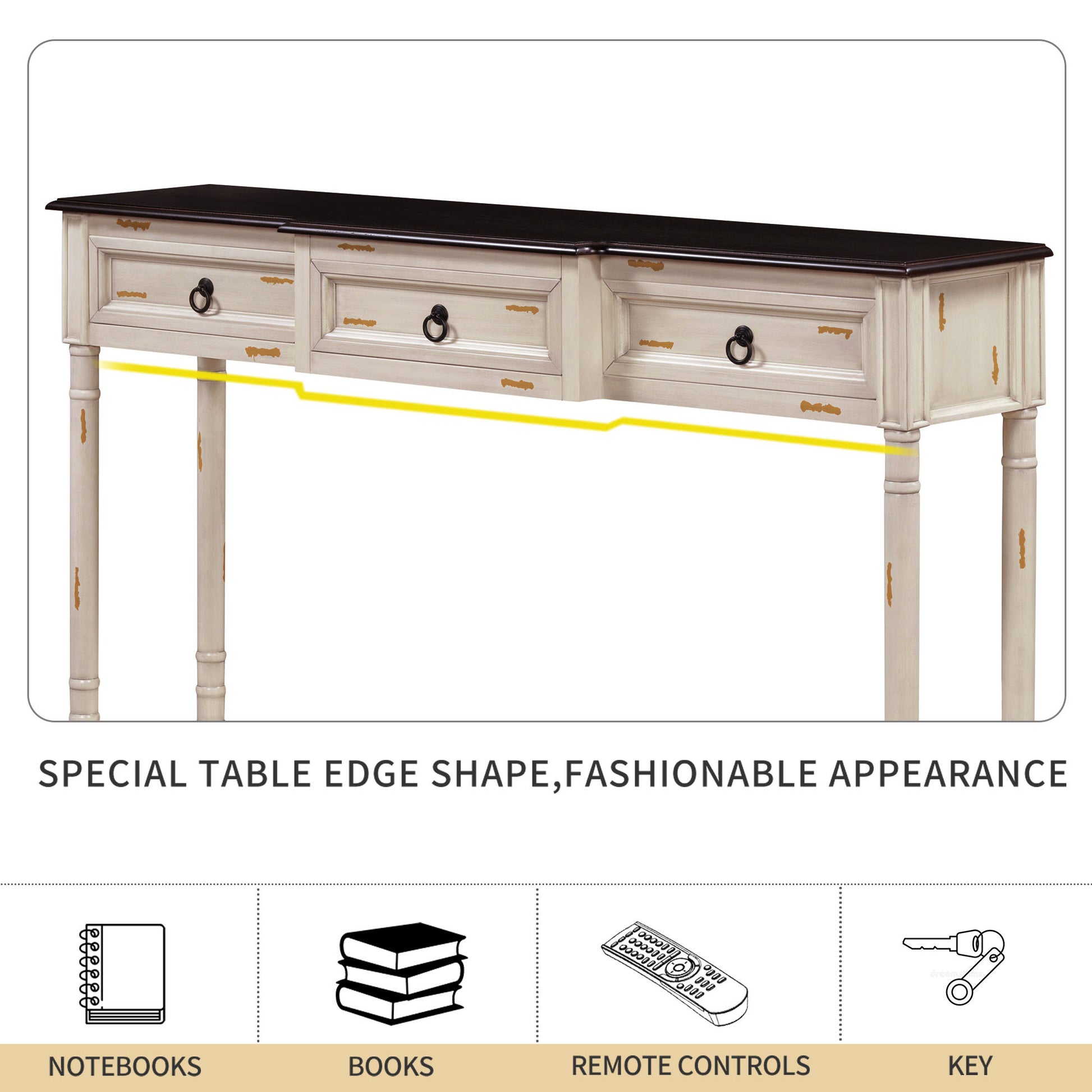 Console Table Sofa Table With Drawers For Entryway With Projecting Drawers And Long Shelf Beige, Old Sku: Wf189574Aad Beige Solid Wood Mdf